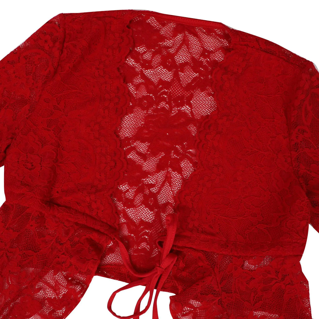 See Through Lace Set With Long Sleeve Top And Pants