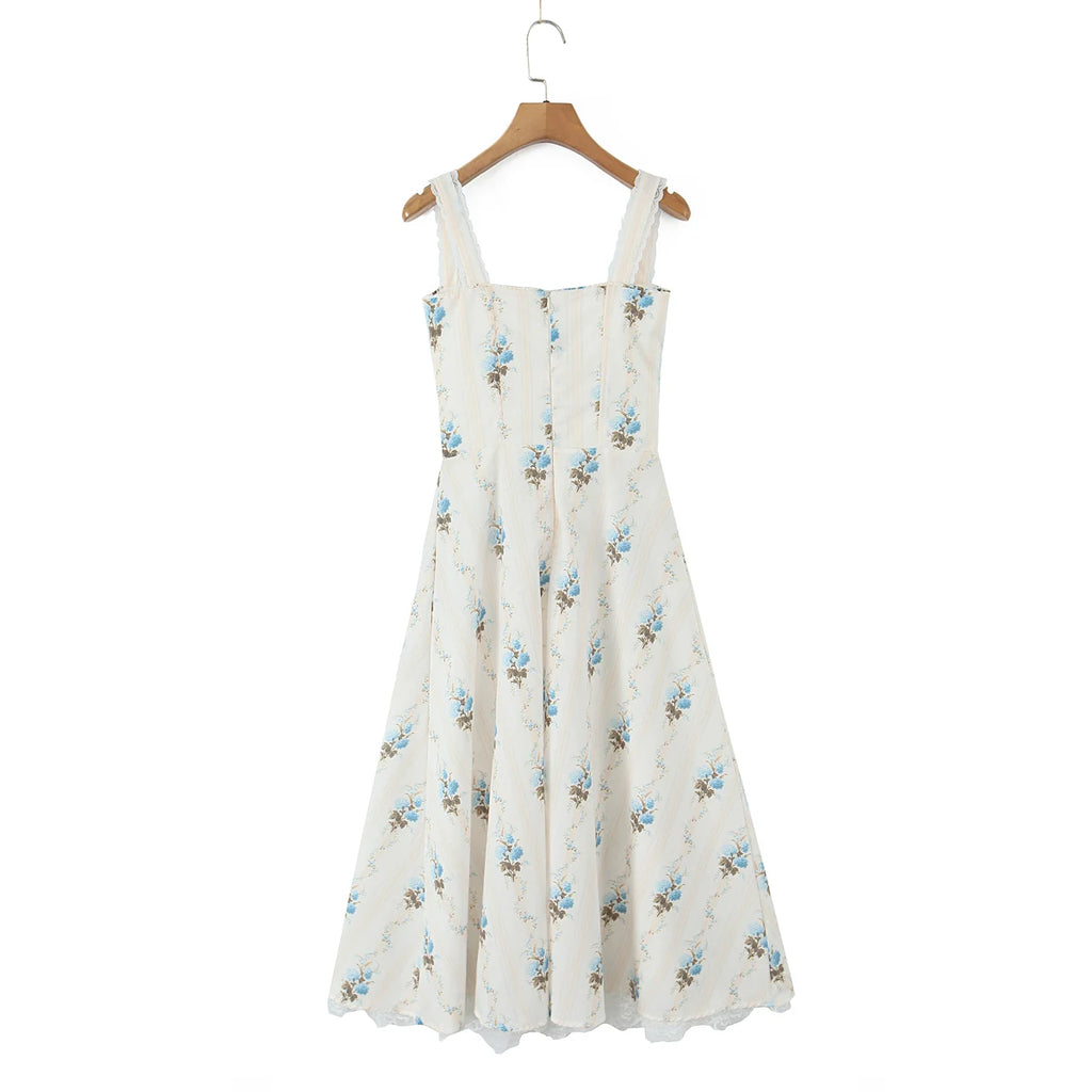 Romantic Apricot Floral Print Bow Ruched Midi Dress With Lace Lining For Women And Elegant Silhouette