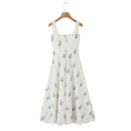 Romantic Apricot Floral Print Bow Ruched Midi Dress With Lace Lining For Women And Elegant Silhouette
