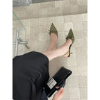 Satin Butterfly Polka Dot Pointed Toe Mules For Women Low Heel Pumps