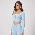 Woman Long Sleeve Seamless Round Neck Casual Yoga Clothes Gymwear Quick-Dry Running Workout Sportswear