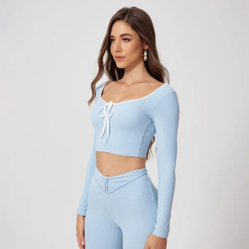 Woman Long Sleeve Seamless Round Neck Casual Yoga Clothes Gymwear Quick-Dry Running Workout Sportswear
