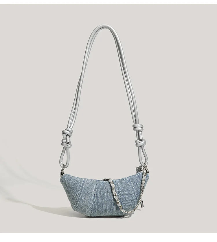 Denim Blue Crossbody Bag For Women With Harajuku Street Flair And Modern High Street Style
