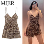 Leopard Print Tulle Slip Dress With Backless Draped
