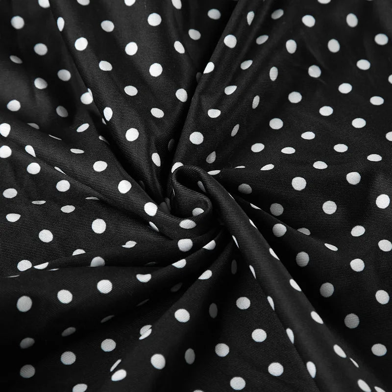 Black Polka Dot Print Midi Skirt With Low Waist Lightweight Knit