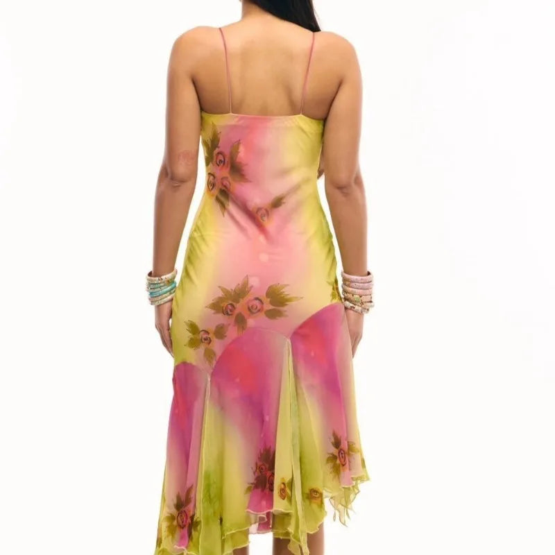 Floral Off Shoulder Sequined Dress With Irregular Hem