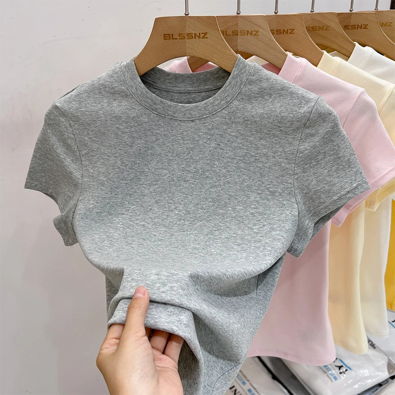Boutique Solid Color O Neck Short Sleeve Tee