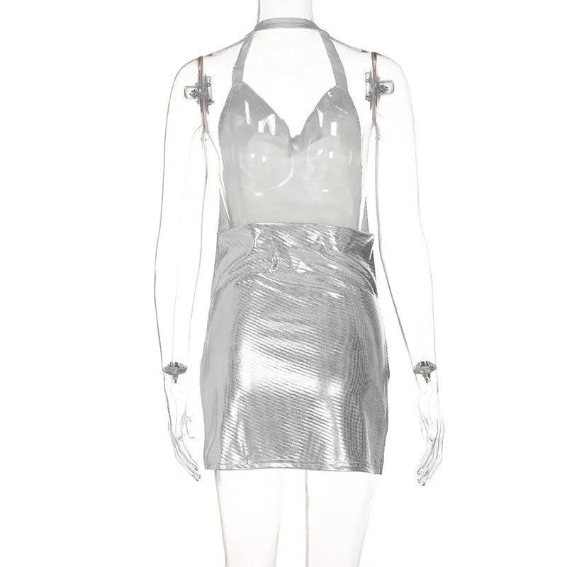 Sequin Backless Party Dress With Hanging Neck