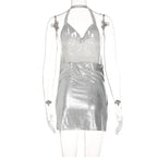 Sequin Backless Party Dress With Hanging Neck