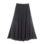 Vintage Polka Dot Chiffon Set With Bow Tie Blouse And Long Skirt