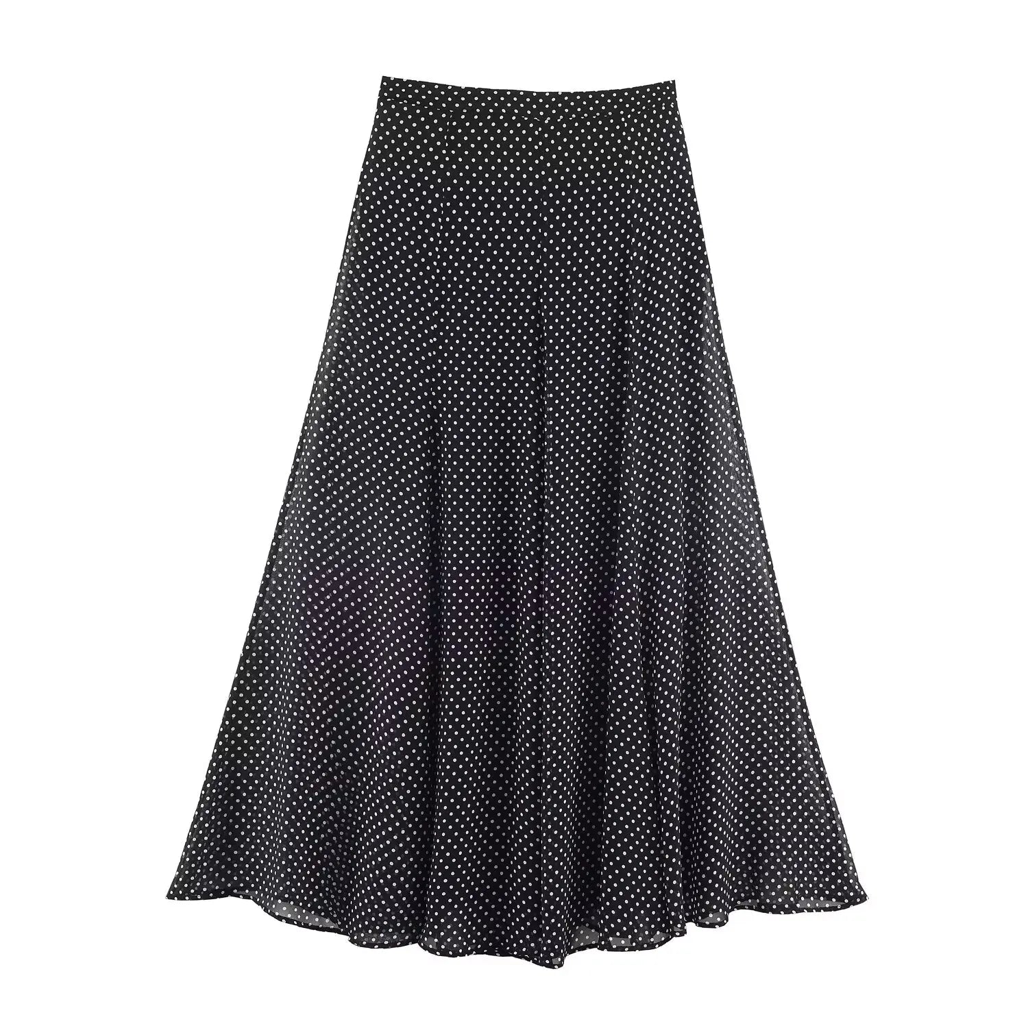 Vintage Polka Dot Chiffon Set With Bow Tie Blouse And Long Skirt