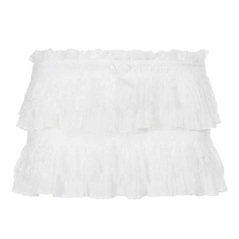 Lace Trim Knot High Waist Pleated Mini Skirt With Color Blocking Details For Seductive Style
