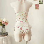 Floral Tankini Two Piece Swimsuit Halter Neck High Waist Backless Beachwear