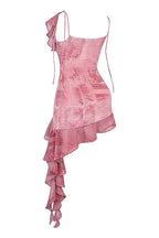 French Vintage Flounce Strap Dress with Irregular Bottom Hem Ribbon