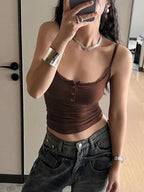 Square Collar Backless Single Breasted Ruffles Camisole
