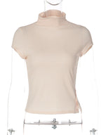 Turtleneck Crop Tank With Slit And Button Details