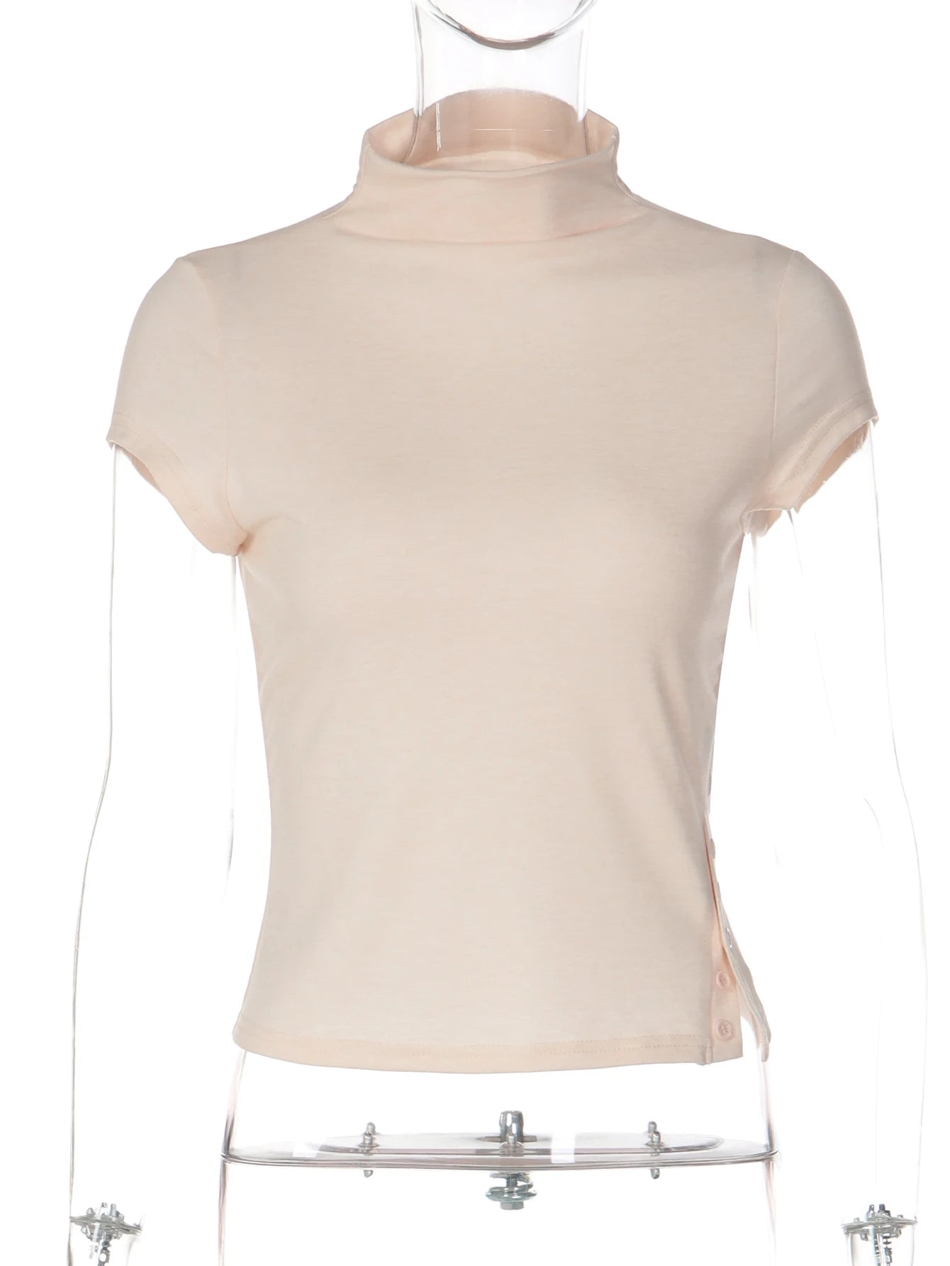 Turtleneck Crop Tank With Slit And Button Details
