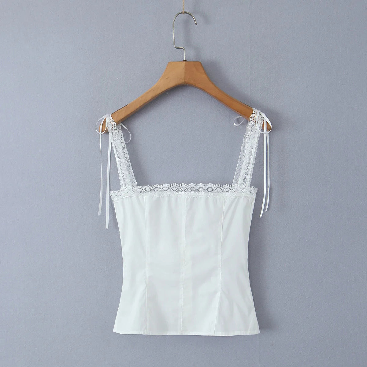 White Lace Trim Crop Top With Ribbon Bow Collar