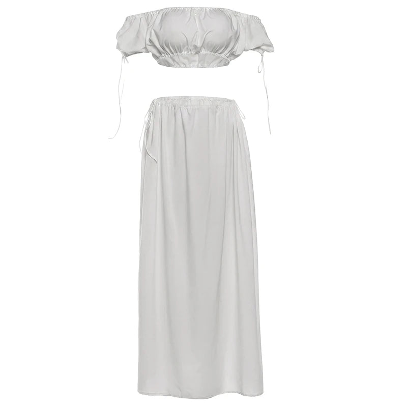 Elegant Puff Sleeve Top & Long Skirt Set
