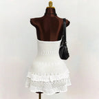 Sexy Women Knit Beach Dress Hollow Out Sleeveless Bikini Cover-Ups Mini Dress