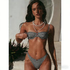 Mesh Skirted Halter Bikini Set Piece Vacation Swimwear With Padded Top And High Waist Bottom