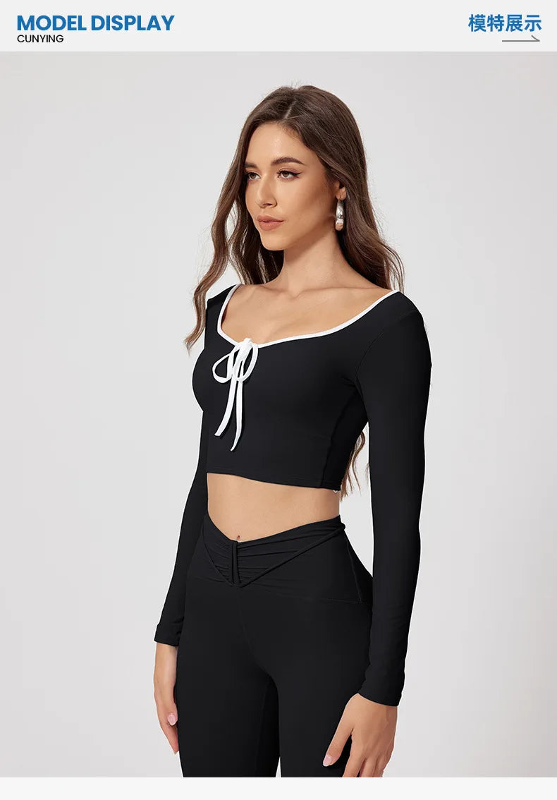 Woman Long Sleeve Seamless Round Neck Casual Yoga Clothes Gymwear Quick-Dry Running Workout Sportswear