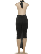 Midnight Patchwork Halter Romper Backless Slim Fit
