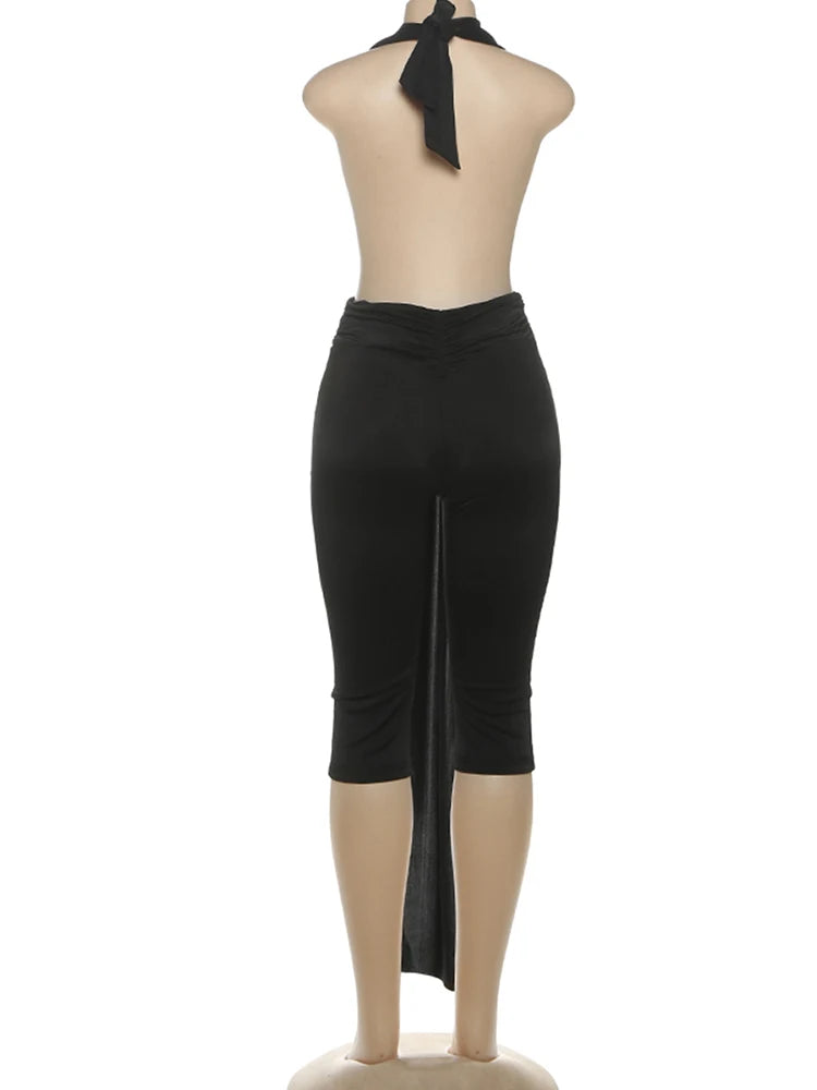 Midnight Patchwork Halter Romper Backless Slim Fit