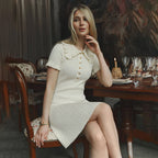 Ruffled High Waist Mini Dress Short Sleeve Knit Elegant Vintage