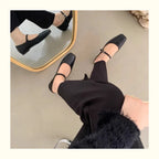 Mary Jane Flats With Square Toe Buckle Strap Retro Styled Women's Shoes