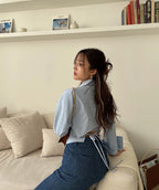 Backless Bandage Blouse With Turn Down Collar And Delicate Lace Up Details