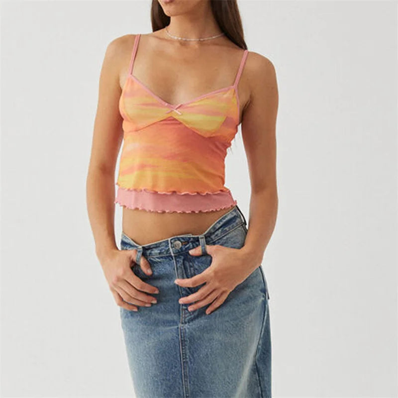Tie Dye Butterfly Print Spaghetti Strap Cami Top Sleeveless