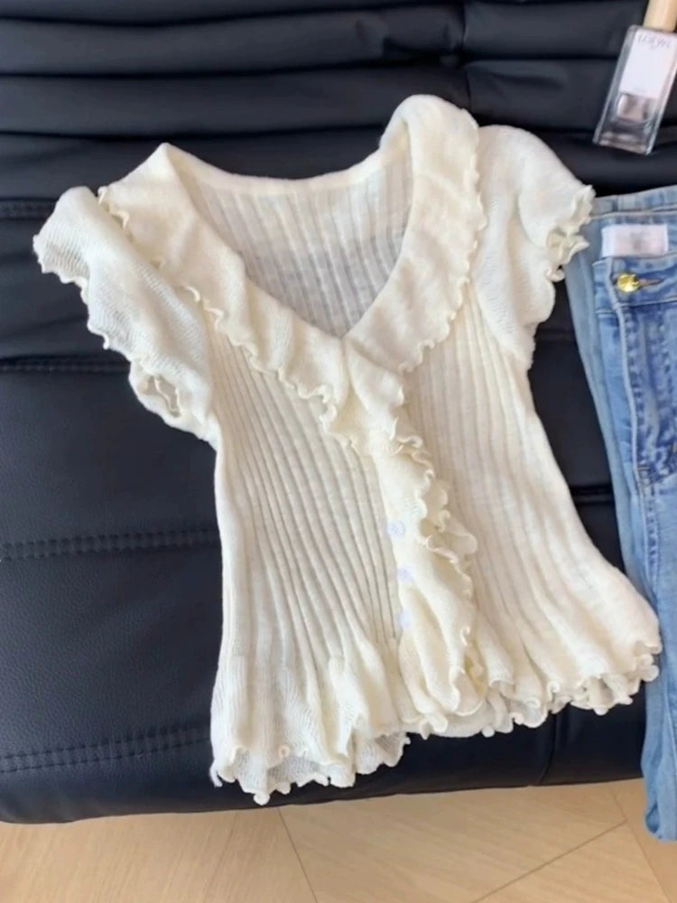 Elegant Bow Tie Wrap Crop Top Cardigan
