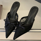 Butterfly Knot Pointed Toe Mules Breathable Mesh