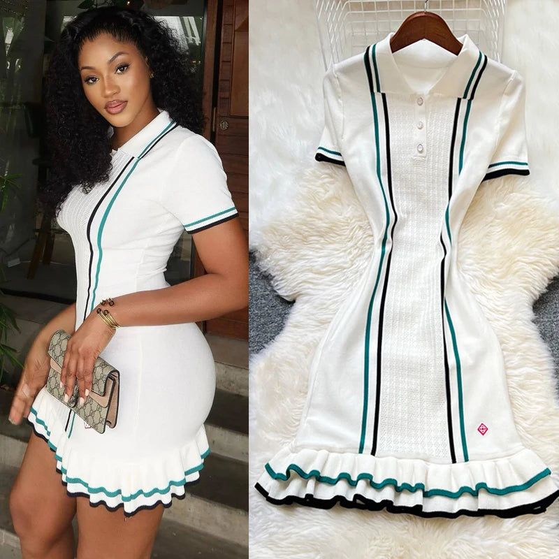 Knit Mini Dress With Ruffles