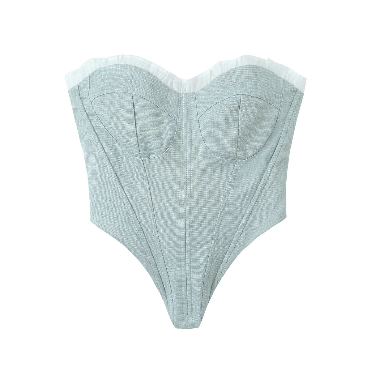 Sultry Gray And White Spliced Corset Crop Top With Fishbone Bodice