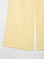 Breezy Linen Kimono Two-piece Set With Lace Up Top And Wide Leg Pants