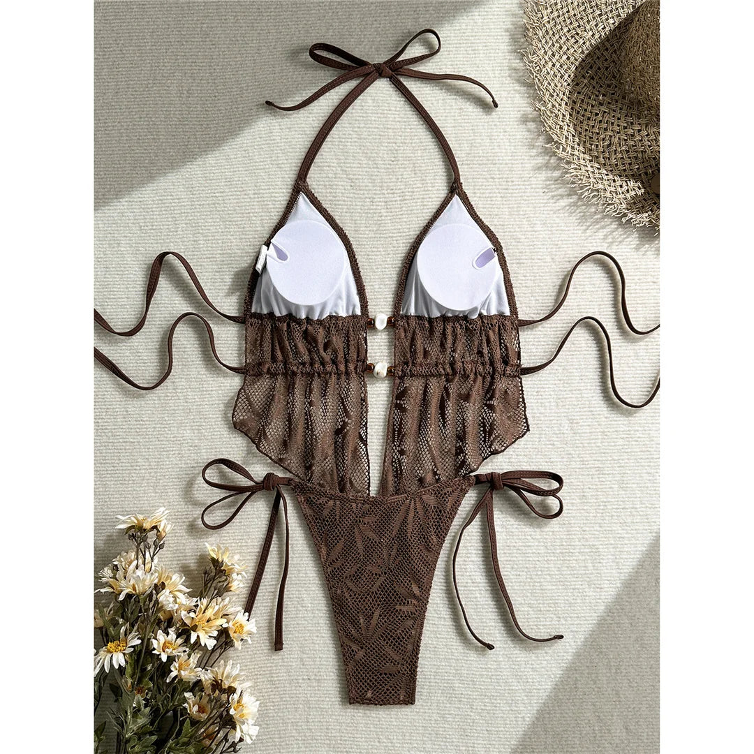 Hollow Out Tankini Halter Bikini Padded Two-pieces Bikini set