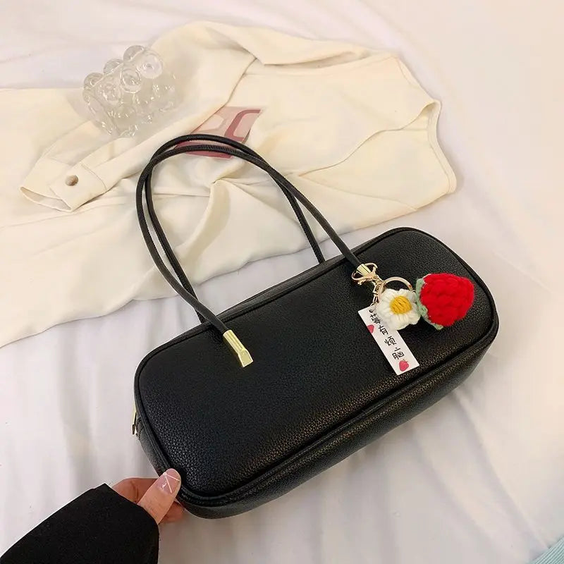 PU Pillow Shoulder Bag For Women With Textured Finish Baguette Style