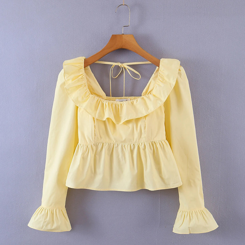 Soft Ruffle Blouse With Long Sleeves