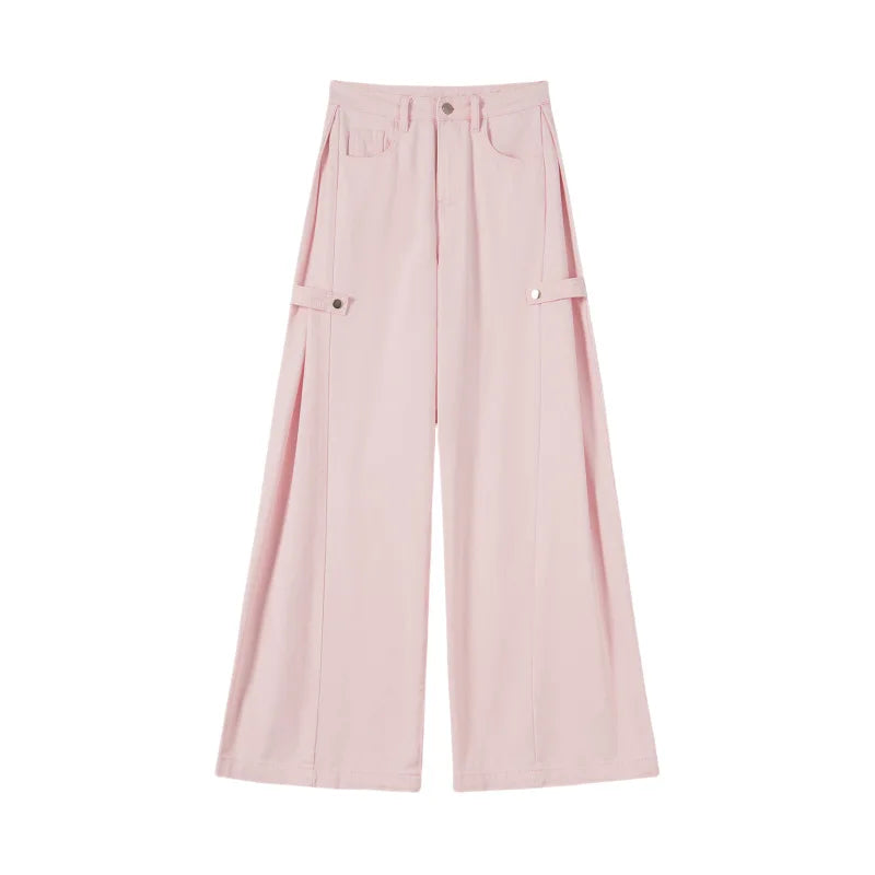 Retro High Waist Wide Leg Denim Cotton Jeans For Women