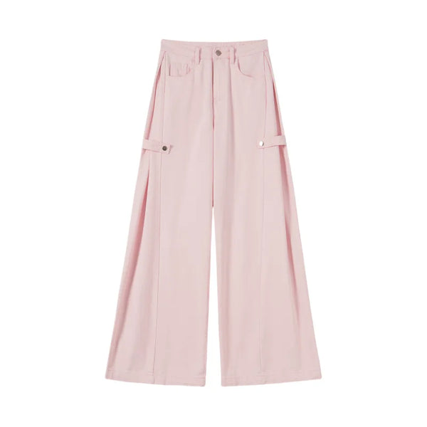 Retro High Waist Wide Leg Denim Cotton Jeans For Women