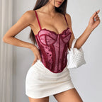 Vintage Lace Backless Corset Top With Fishbone Structure Shaping Bustier