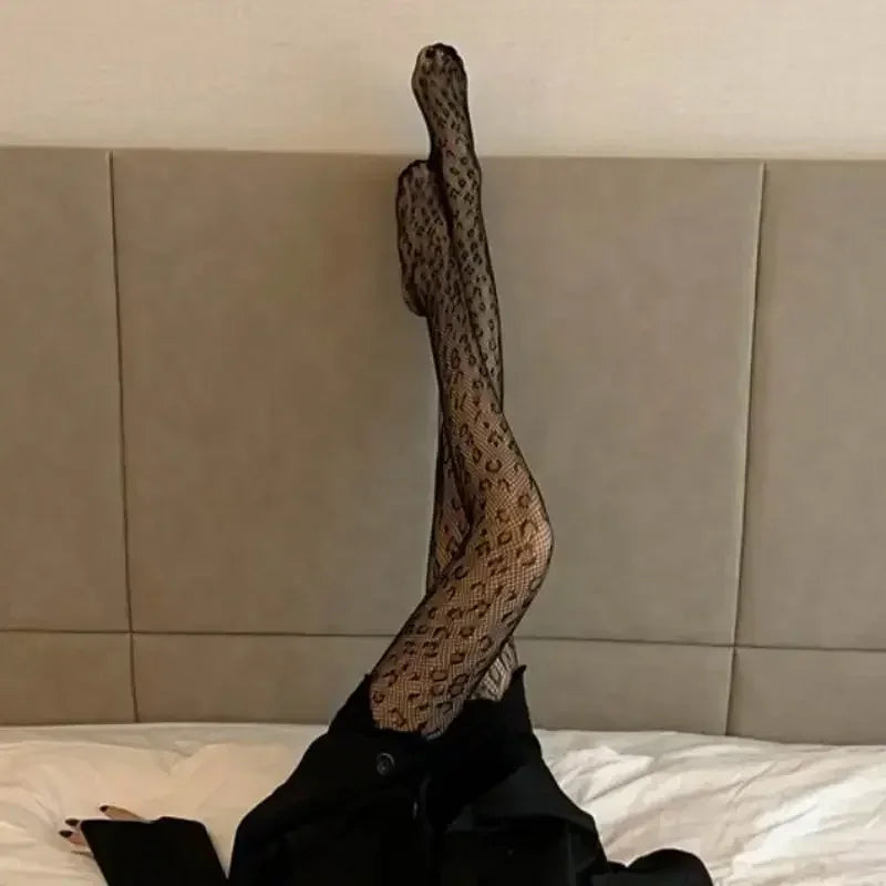 Gothic Leopard Sheer Stockings With Transparent Finish Seamless Pantyhose Edge