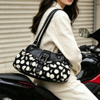 Retro Polka Dot Underarm Bag For Women With Belt Buckle Patchwork Rivet Design Everyday Vintage Charm