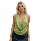 Deep Plunge Halter Crop Top With Open Back Tie Detail