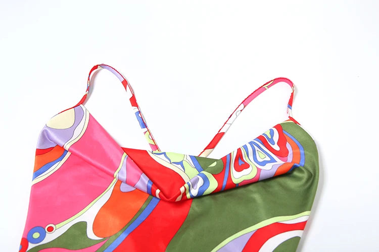 Colorful Print Backless Bodycon Mini Dress