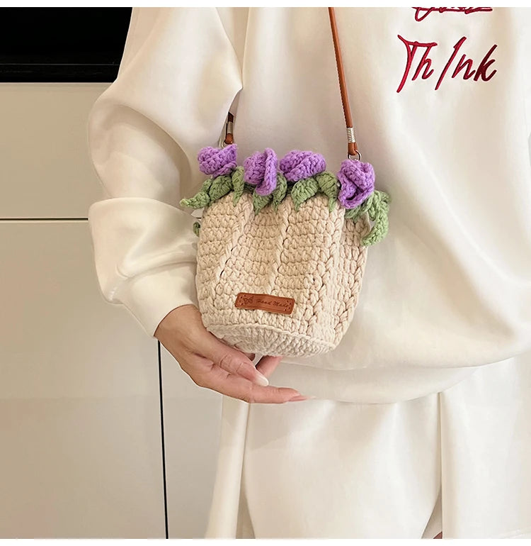 String Bucket Bag For Women Lightweight Crossbody Versatile Hollowout Design