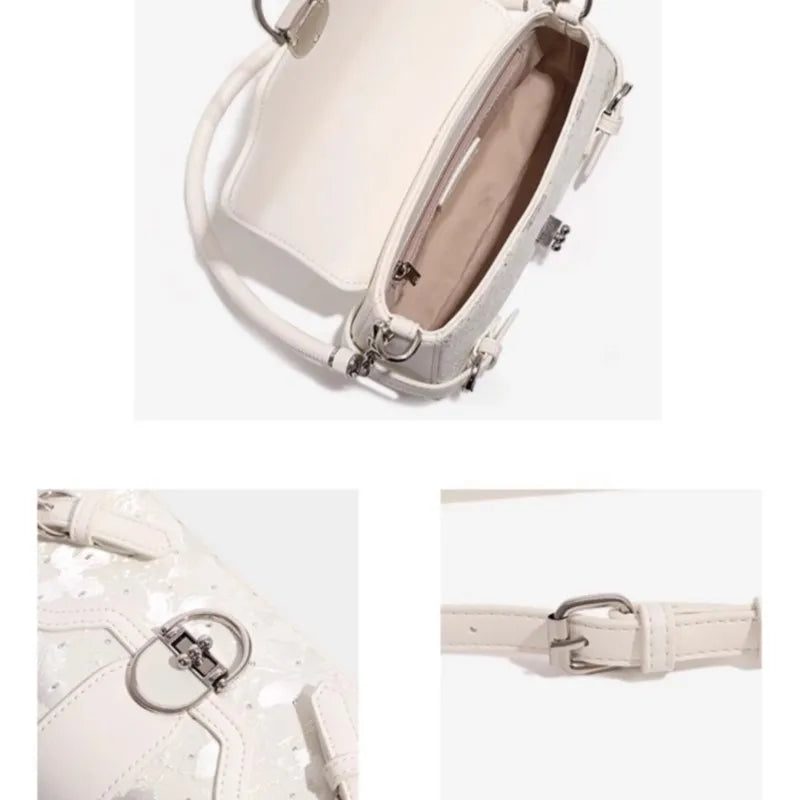Whimsical Fairycore White Shoulder Bag With Butterfly Print Dreamy Harajuku Style Purse