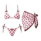 Flirty Pink Dot Push Up Bikini Set With Mesh Skirt Halter Beachwear For Summer Vibe